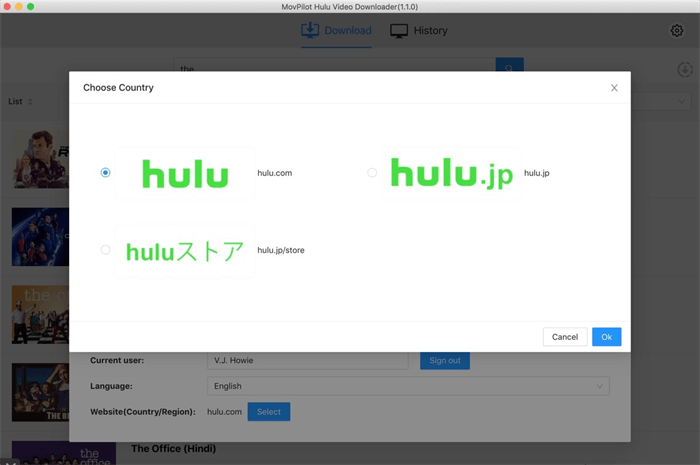 Vælg Hulu-websted