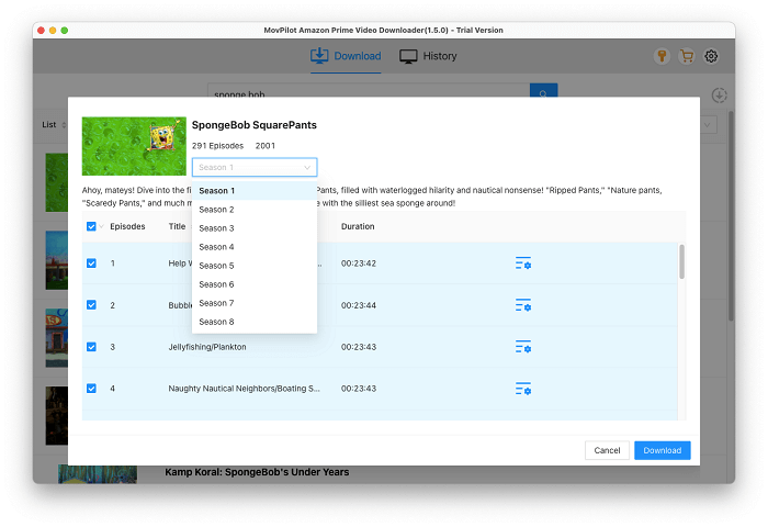  MovPilot Amazon Downloader Episode Selection Page