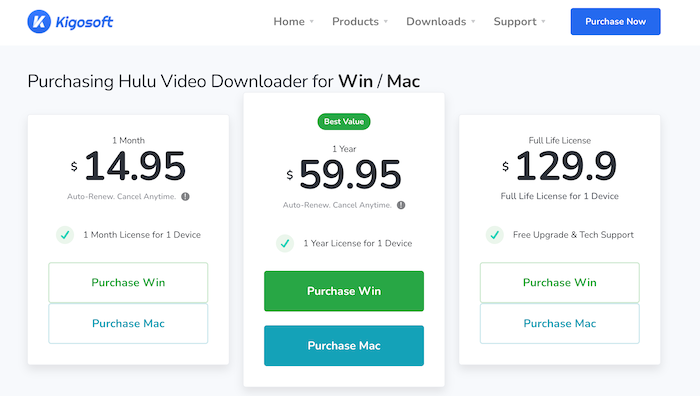 Kigo Hulu Video Downloader Price