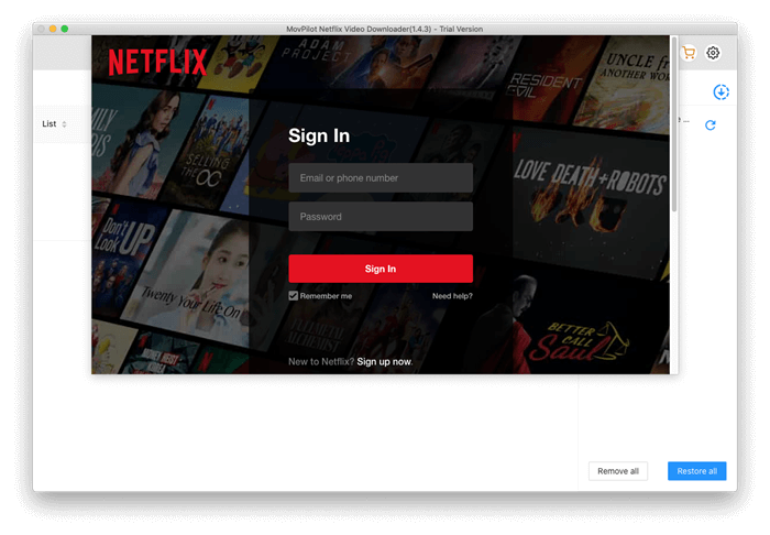 Masuk ke Netflix di MOVPILOT Netflix Video Downloader
