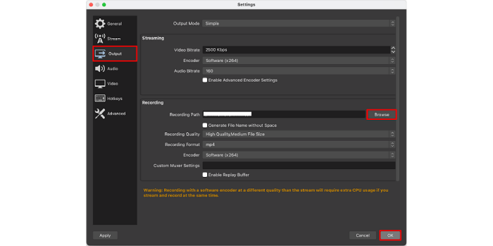 OBS Output Settings