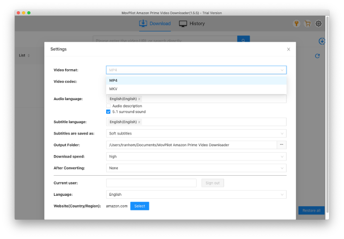 Adjust Output Settings for Amazon Prime Videos