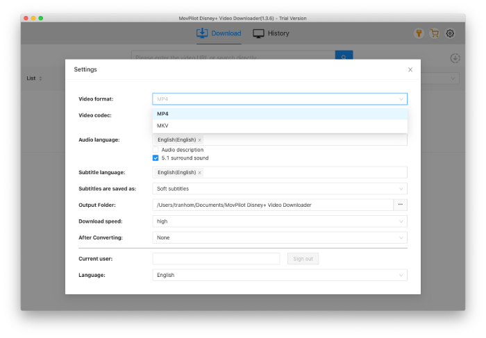 Customized Settings on MovPilot
 