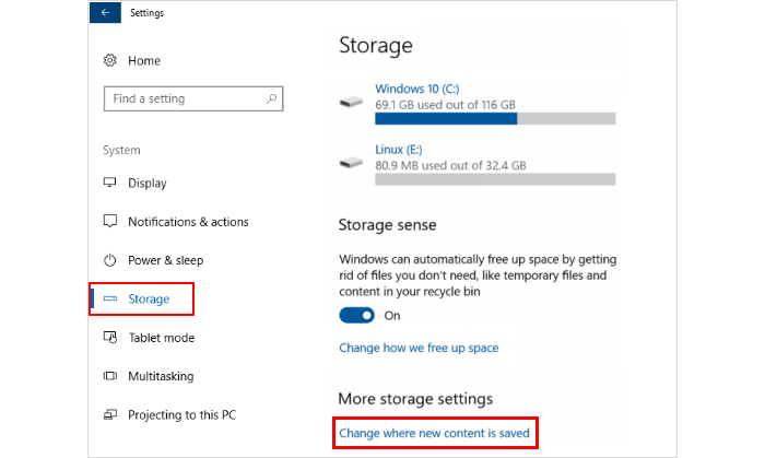 Windows Change Storage Location